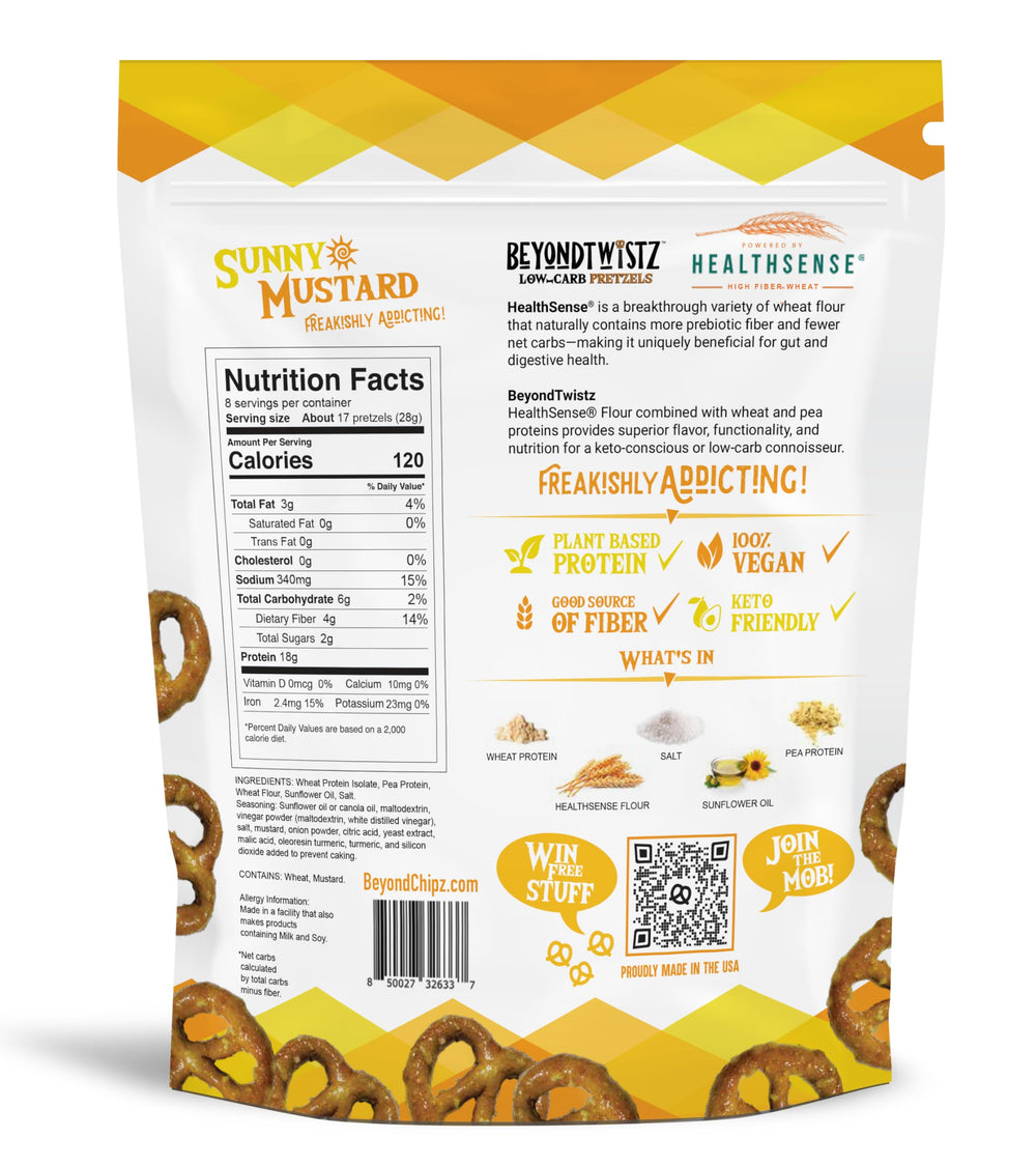 HealthSense flour bag highlighting higher fiber and lower net carbs