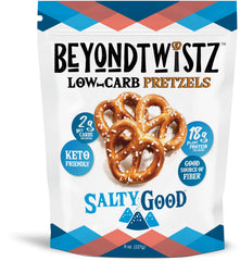 BeyondTwistz 8oz bag on display, keto-friendly, high-protein snack.