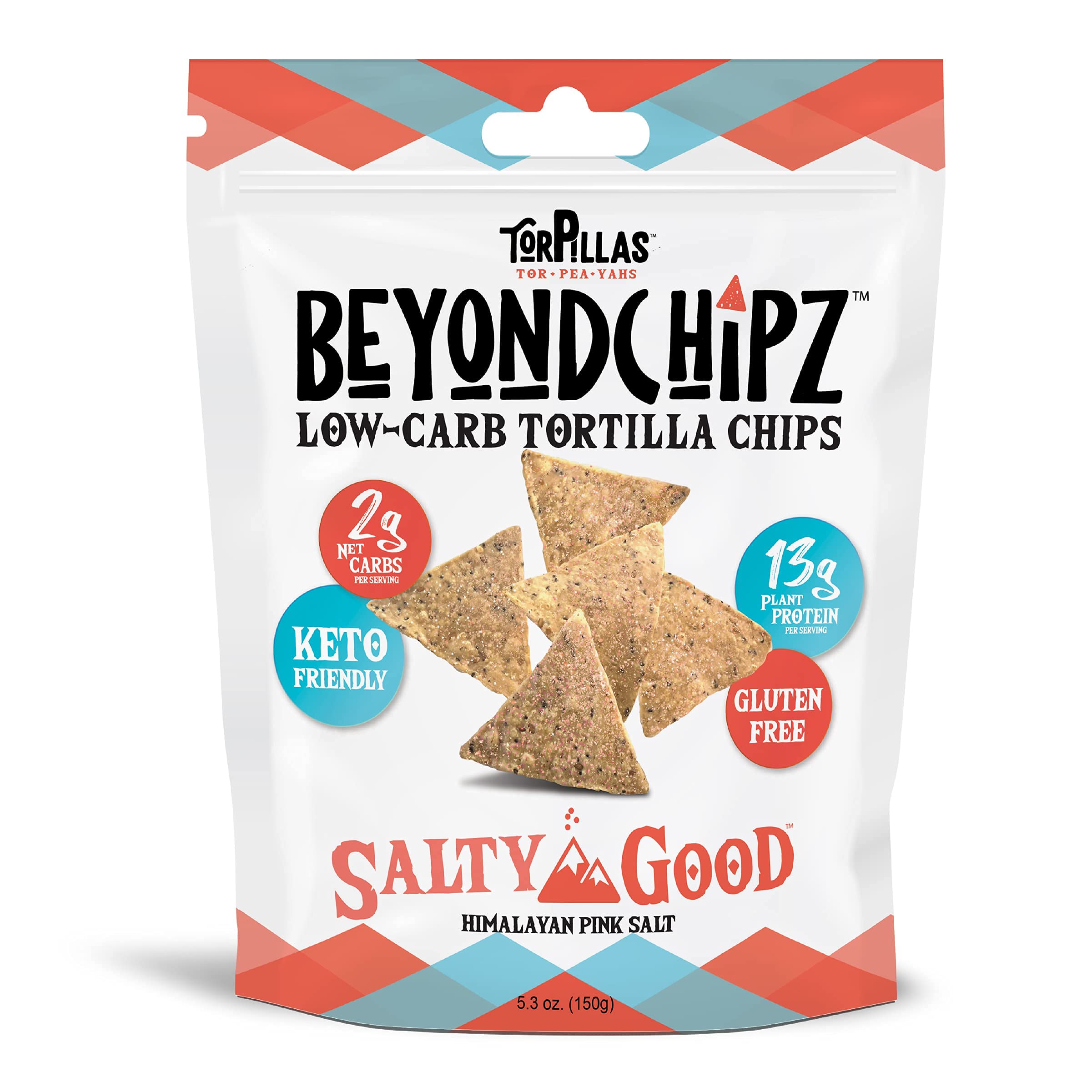 BeyondChipz bag on shelf highlights a keto-friendly, low-carb tortilla chip option.
