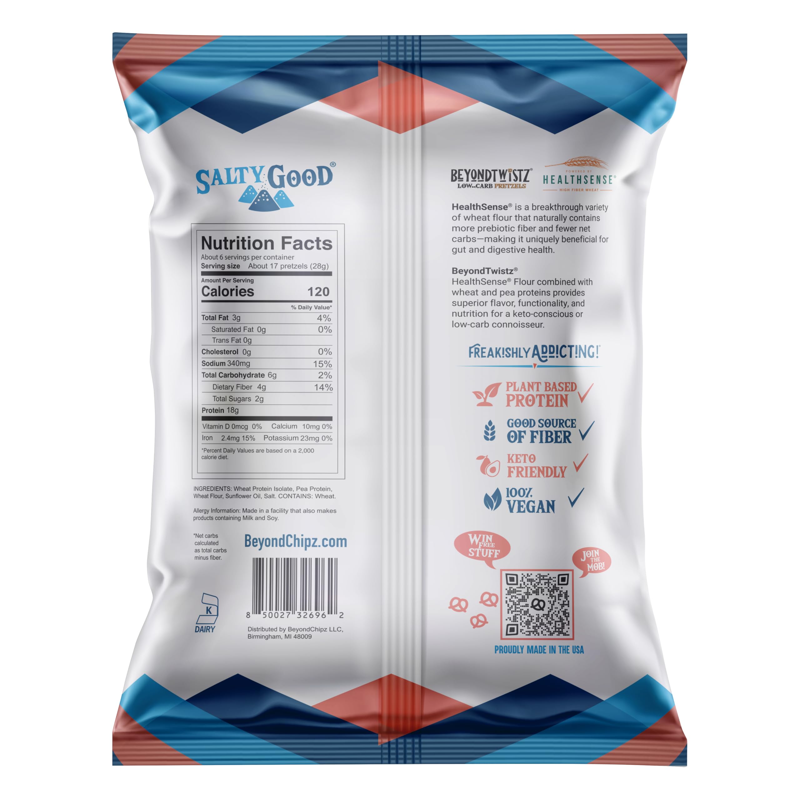 BeyondTwistz crunch close-up showing salty, crisp texture and protein-packed bite.