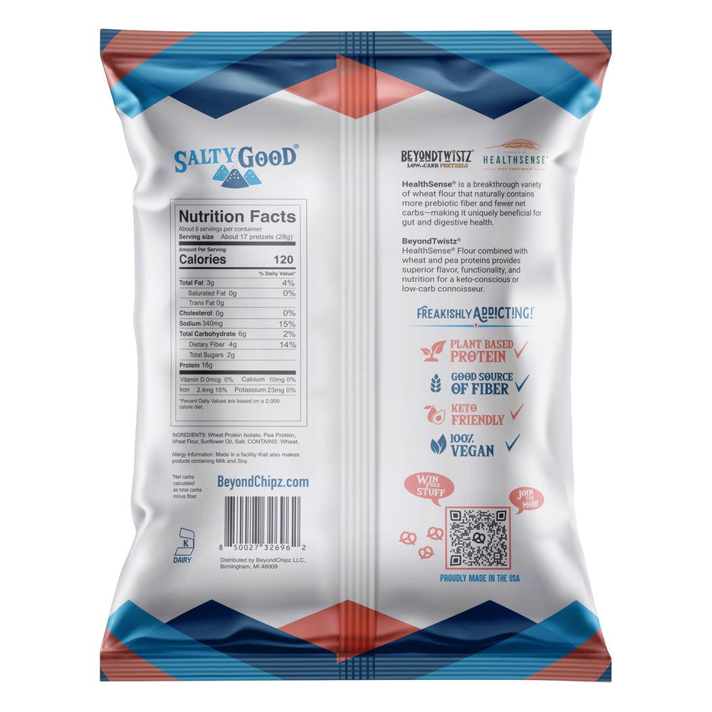 BeyondTwistz crunch close-up showing salty, crisp texture and protein-packed bite.