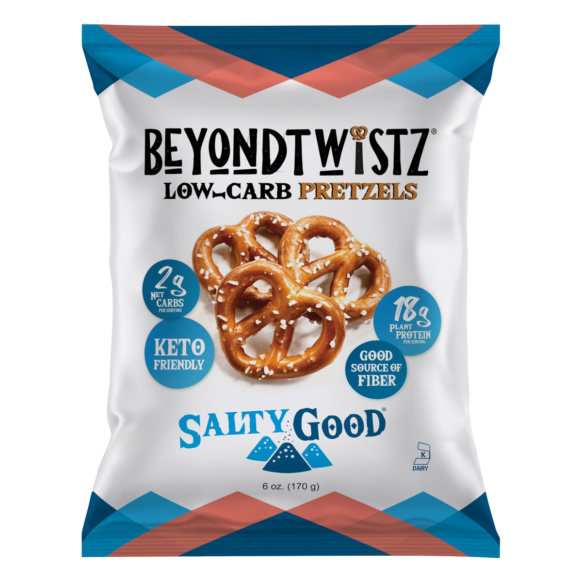 BeyondTwistz Protein Pretzels pack shot highlighting 3-pack convenience and protein power.