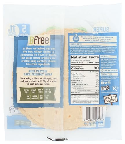 BFree Tortillas ingredients close-up highlights flaxseed and rice protein.
