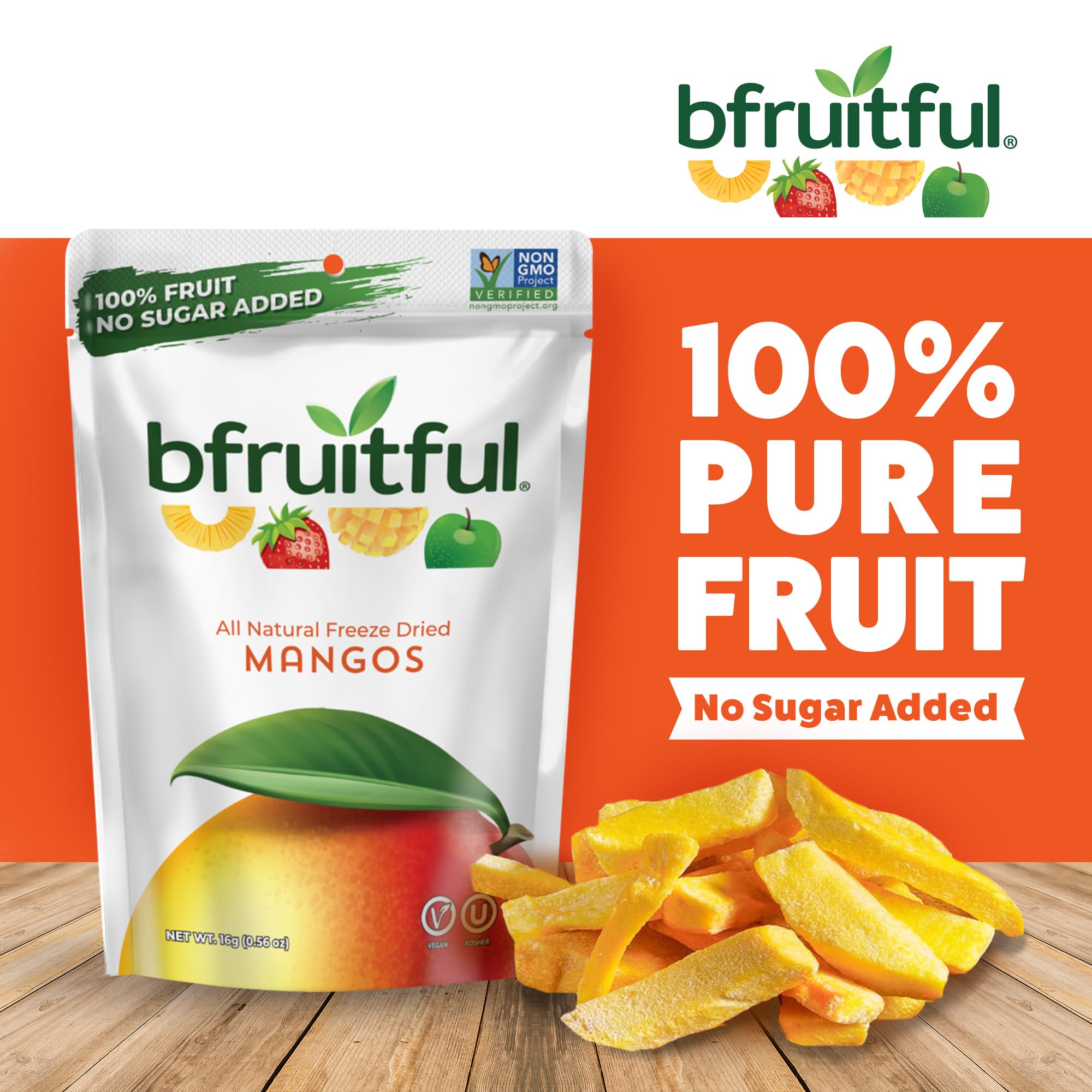 bfruitful freeze-dried mango 12-pack display, ideal for lunch boxes.
