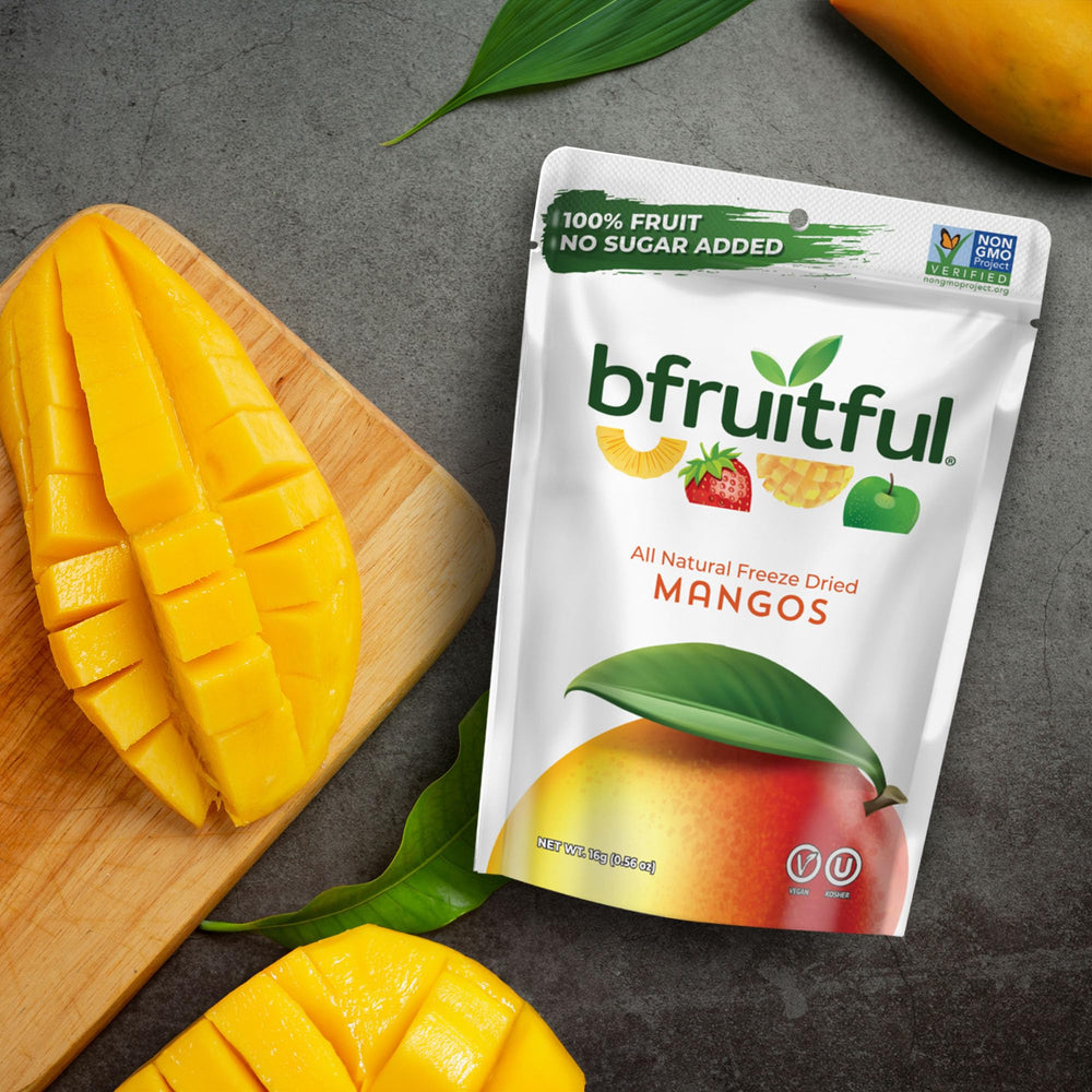 bfruitful freeze-dried mango ready-to-eat pack, kid-friendly snack.