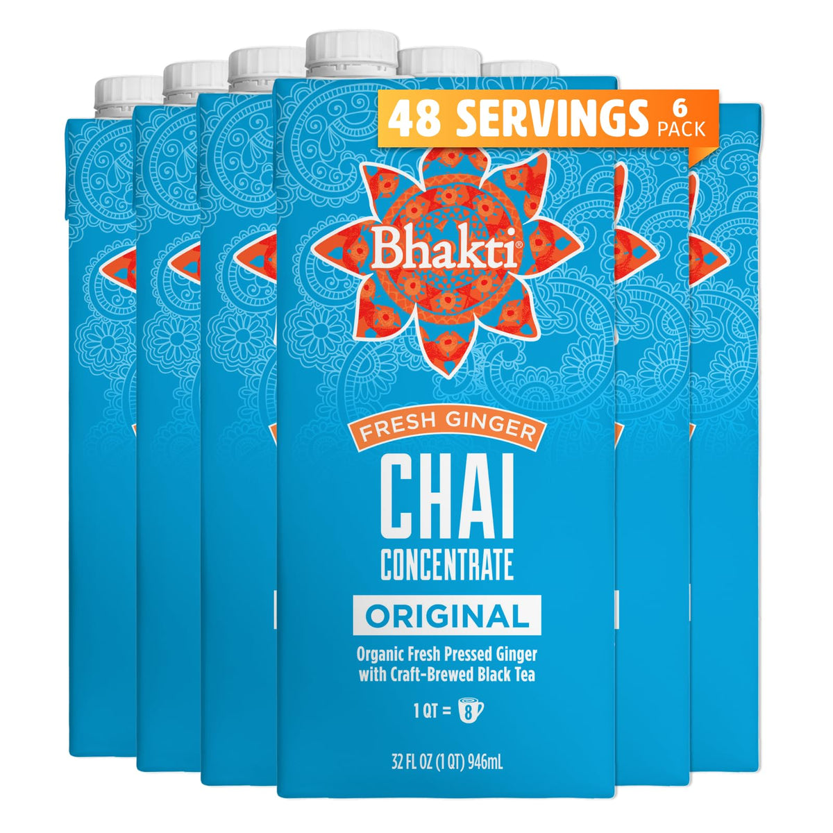 Bhakti Chai concentrate original bottle for café-quality lattes at home.