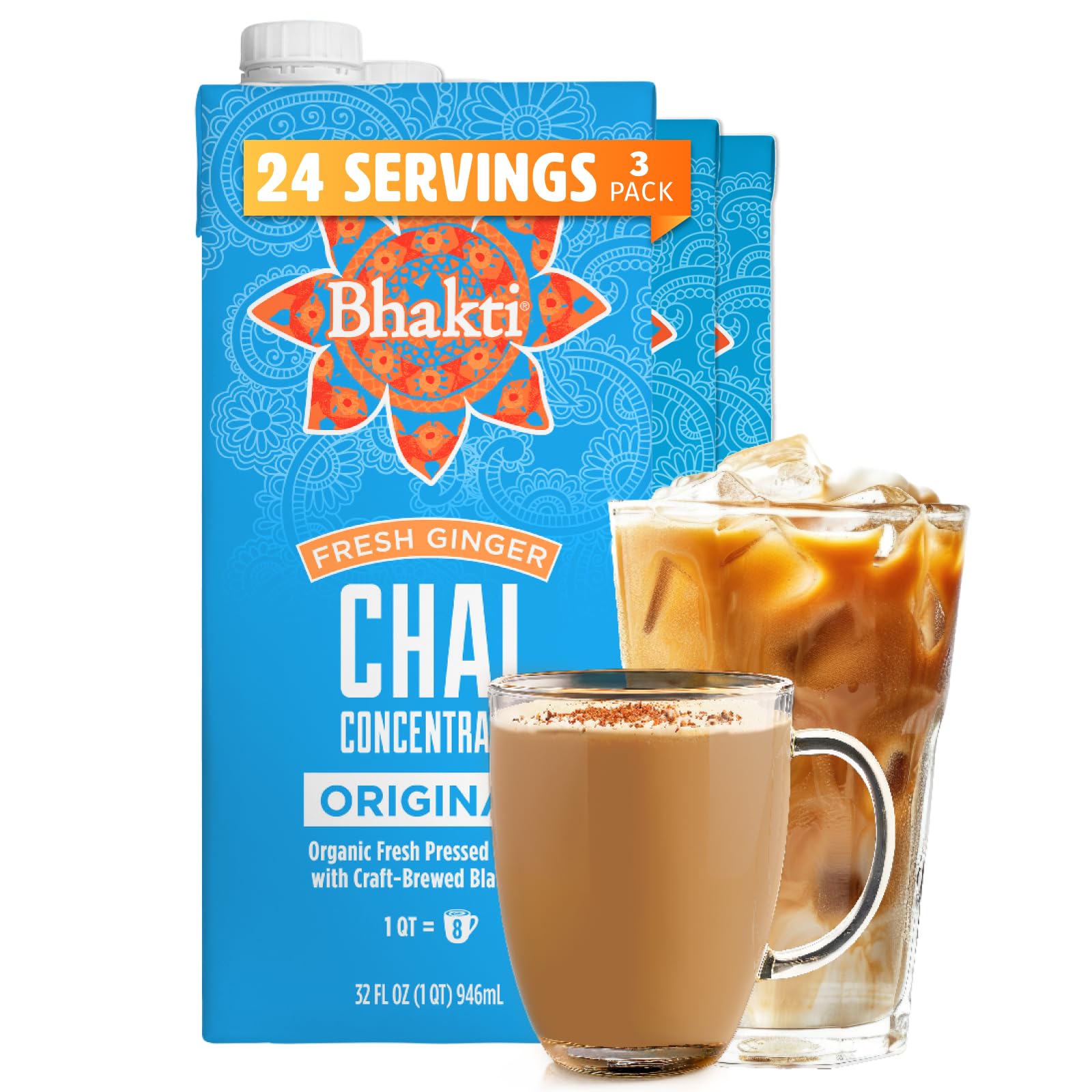 Bhakti Chai concentrate original bottle with bold spices for café-quality lattes at home.