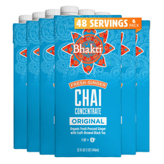 Bhakti Chai concentrate original bottle for café-quality lattes at home.