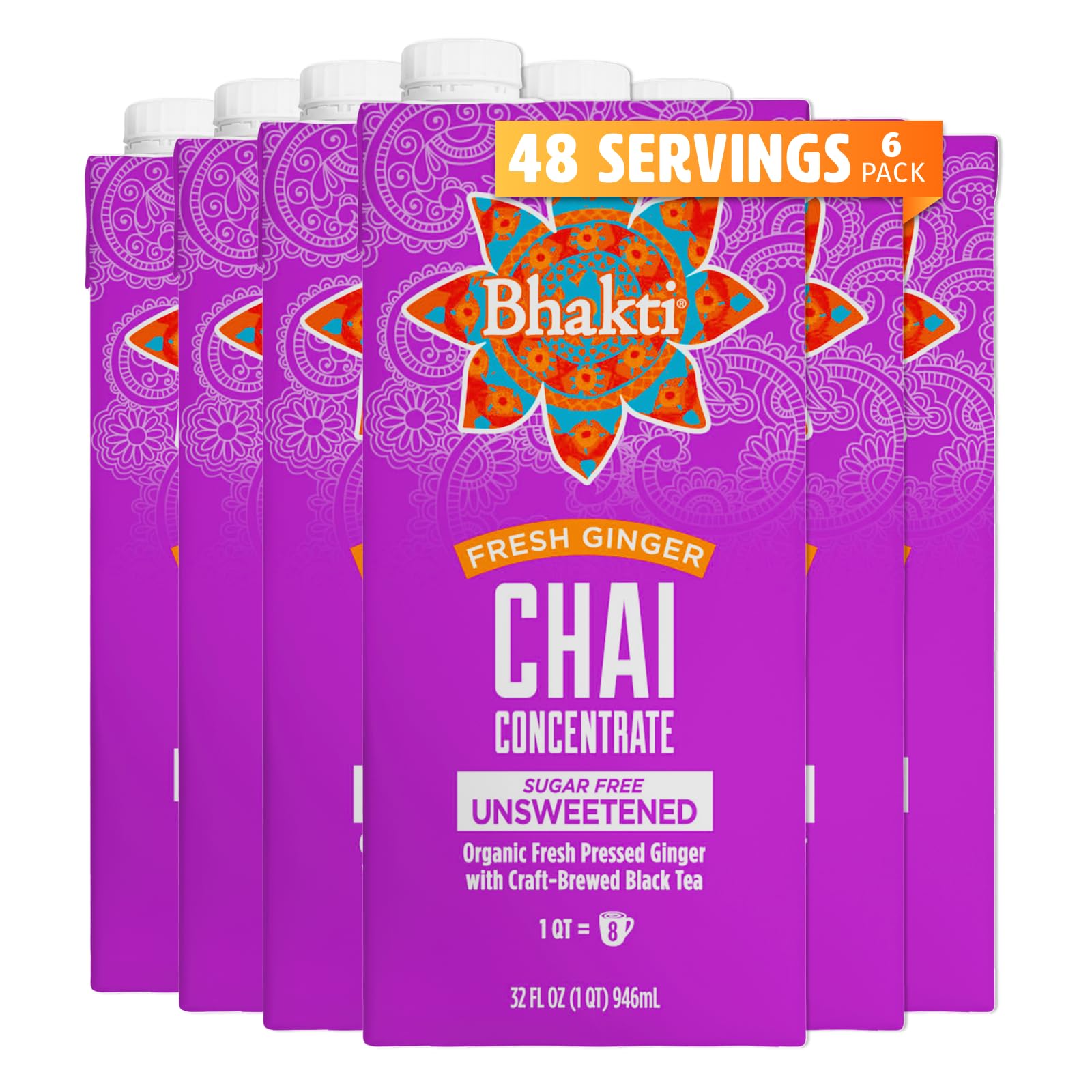 Bhakti Chai Tea Concentrate bottle closeup showing unsweetened latte readiness