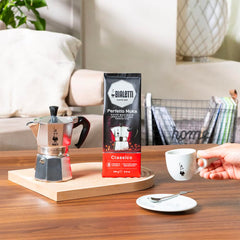 Bialetti Classico grind-for-moka-pot for full-bodied extraction.
