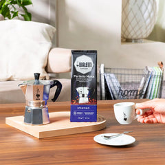 Bialetti Perfetto Moka aroma-saving valve highlights freshness for extended, aromatic moka brewing.
