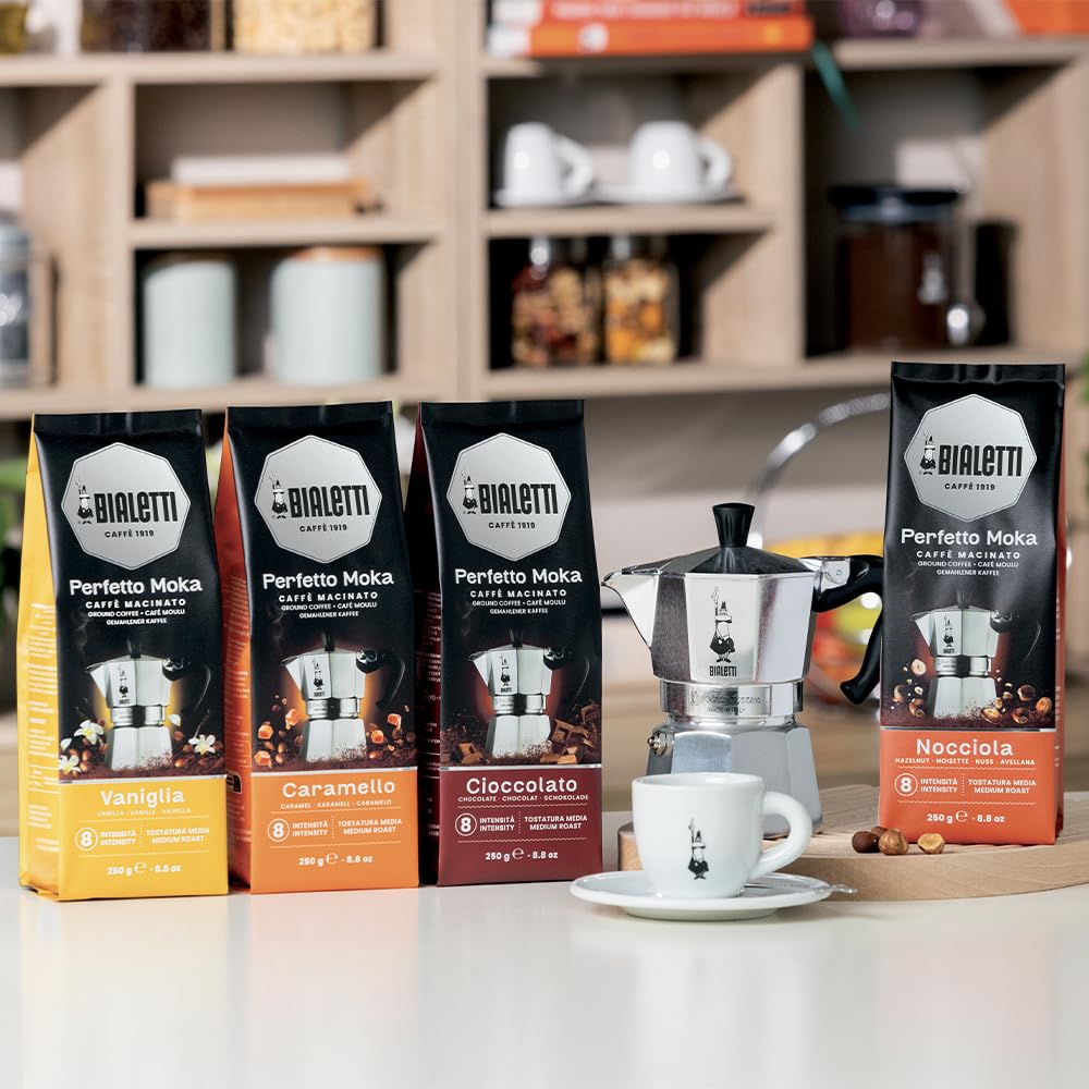 Moka pot brewing with chocolate notes and creamy crema.