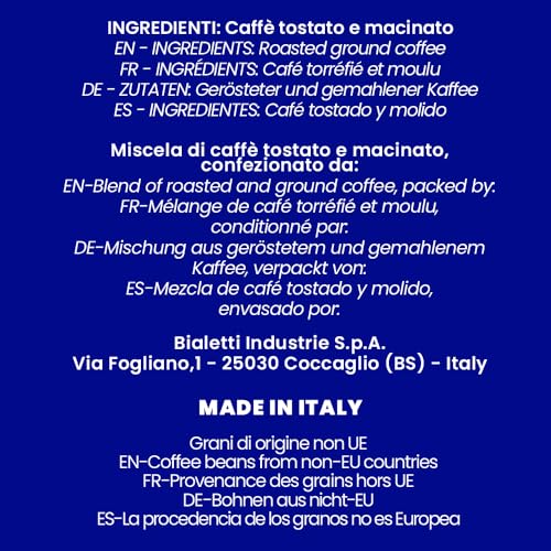 Bialetti Perfetto Moka roasted blend complements meals and desserts with deep flavor.