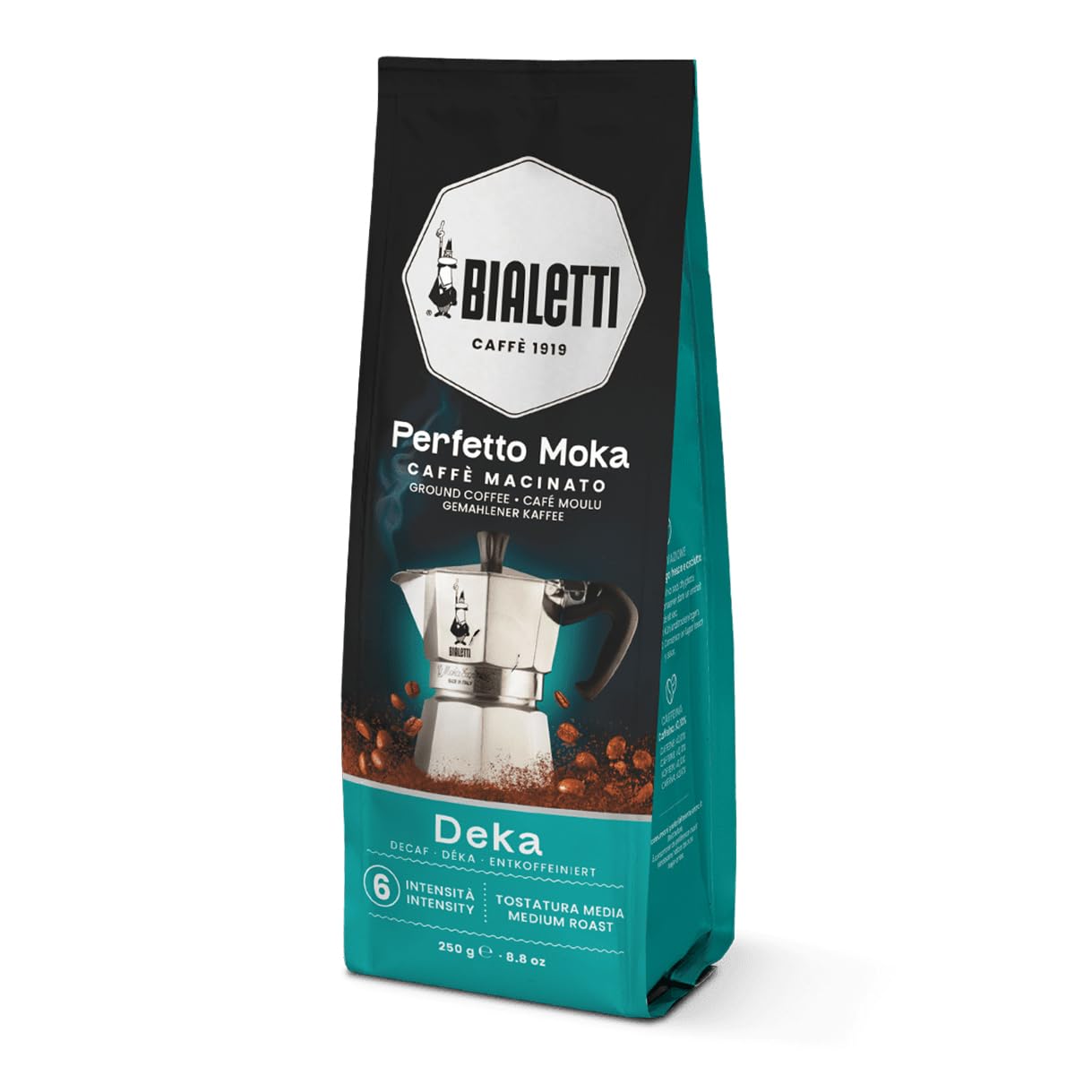 Bialetti Perfetto Moka Deka decaf coffee bag with aroma-saving valve