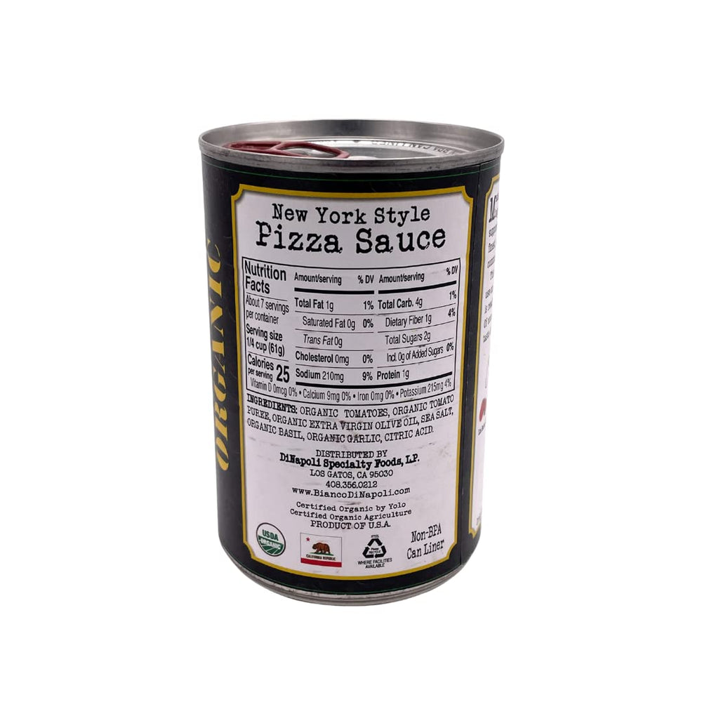 Bianco DiNapoli pizza sauce on pizza crust ready for baking.