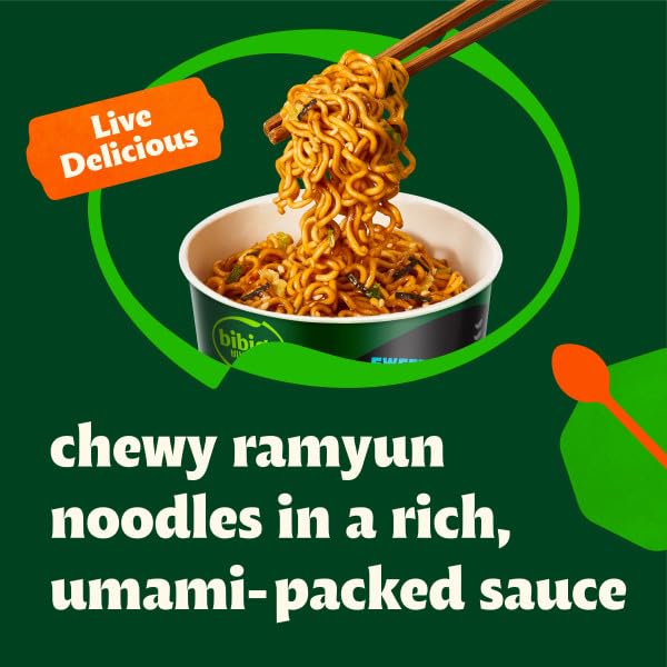 Bibigo Ramyun with optional egg or tofu boosts protein on busy nights.