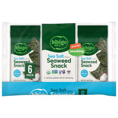 Bibigo Sea Salt Seaweed Snacks 6-pack view for easy on-the-go snacking.