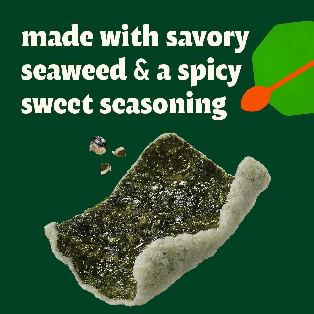 Bibigo Spicy & Sweet Seaweed Chips on the go bag ready to eat.