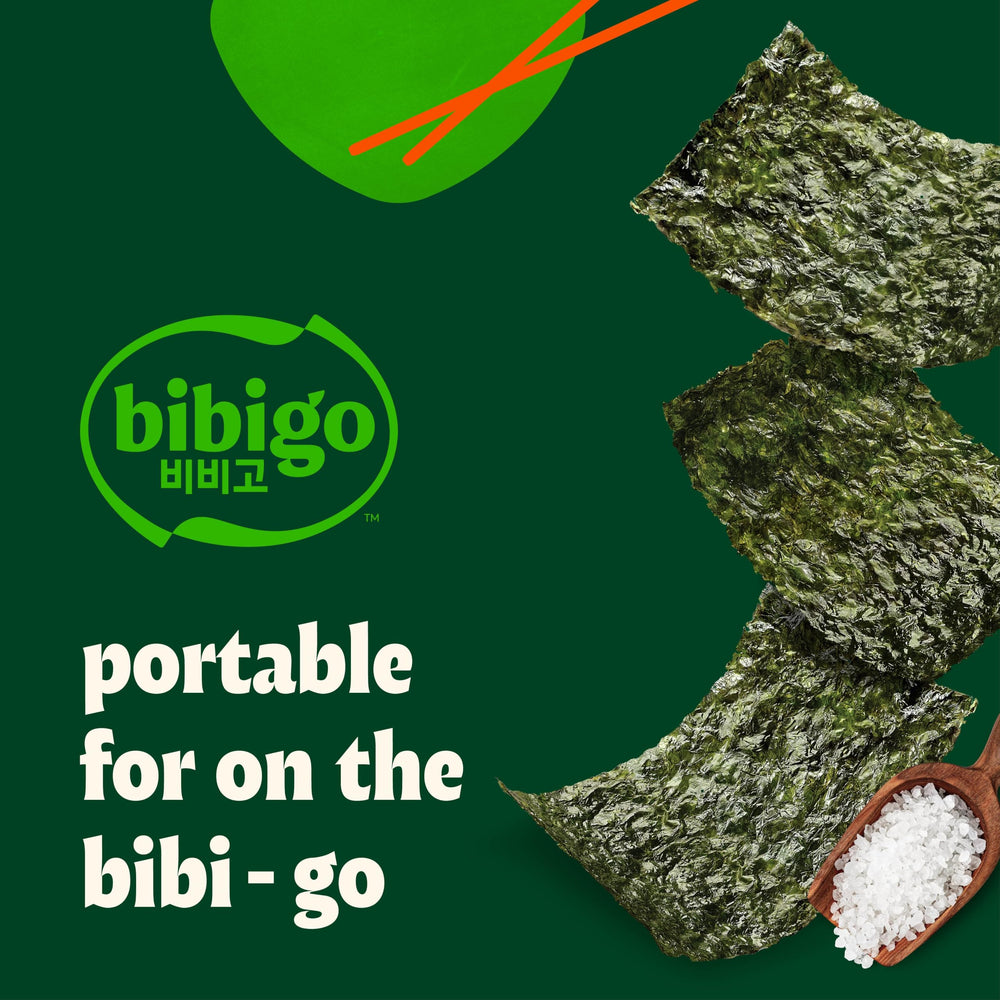 Bibigo Seaweed Snack ingredients list shown on package close-up.