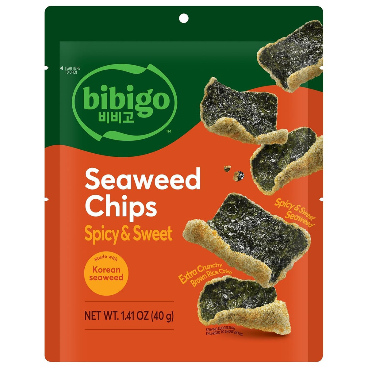 Bibigo Spicy & Sweet Seaweed Chips pack ready for on the go snacking.