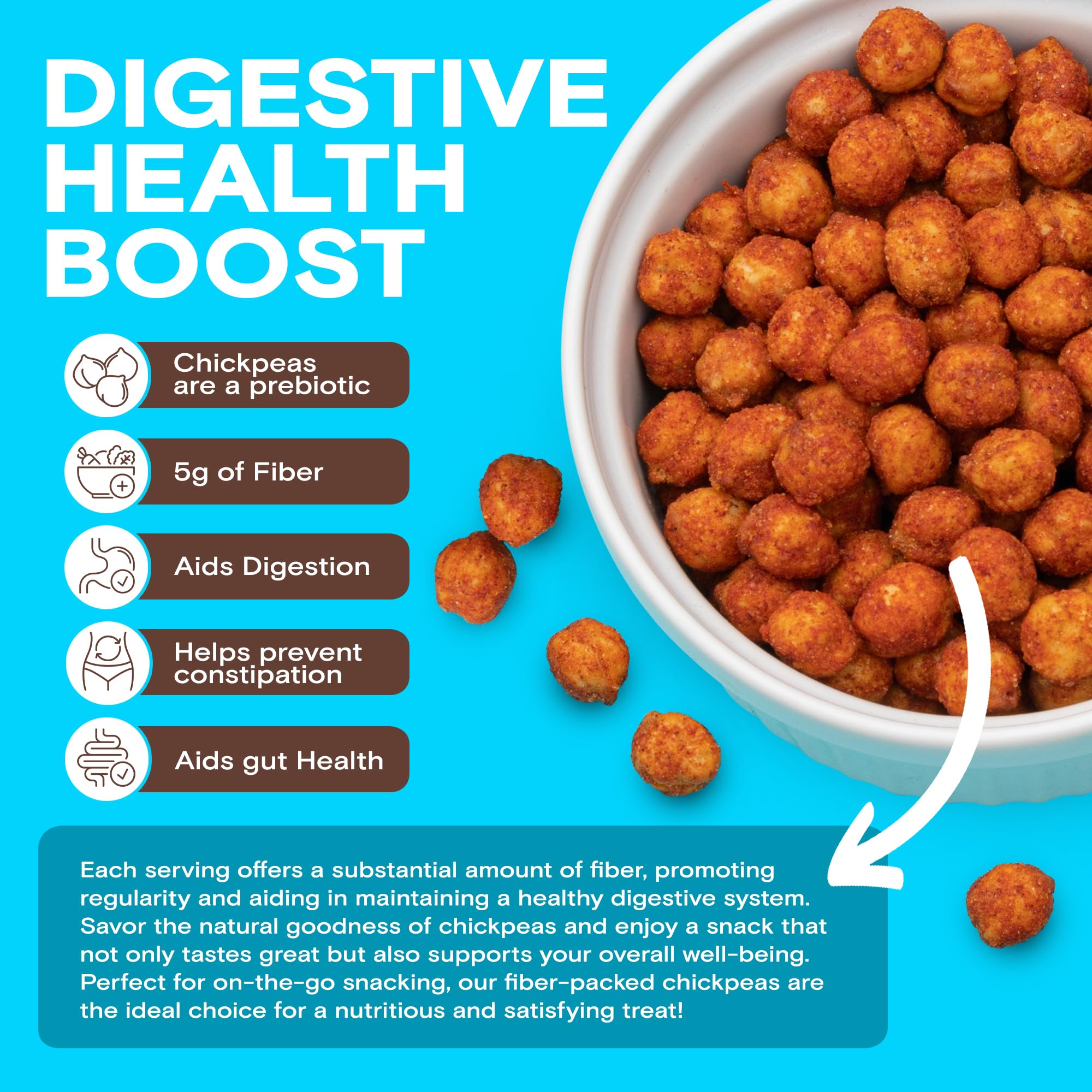 BIENA Chickpea Snacks BBQ ingredients text emphasizes gluten-free and non-GMO features.