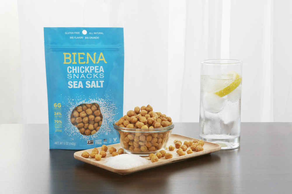 Resealable BIENA bag keeps chickpeas fresh for later.