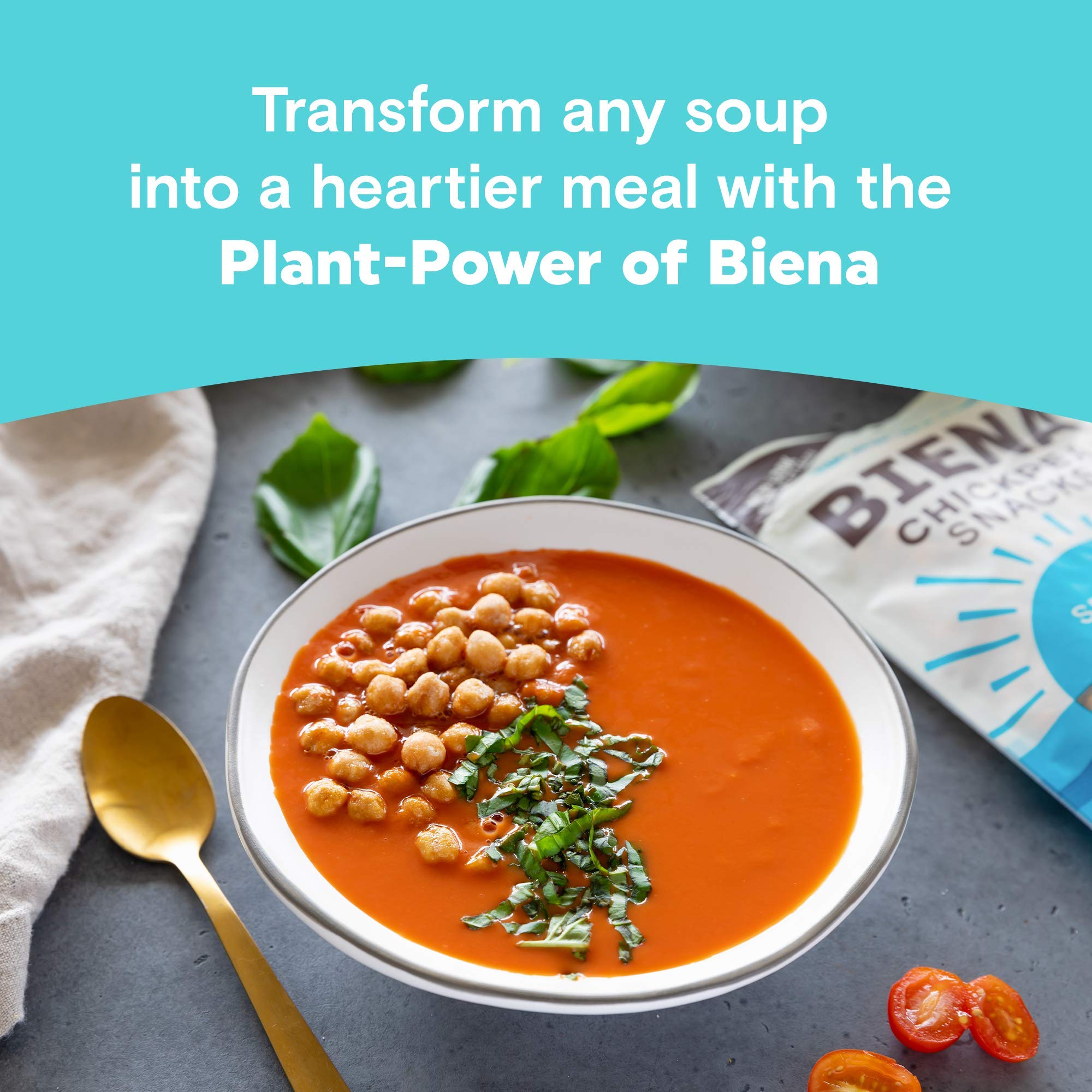 BIENA Sea Salt chickpeas package emphasizing clean ingredients.