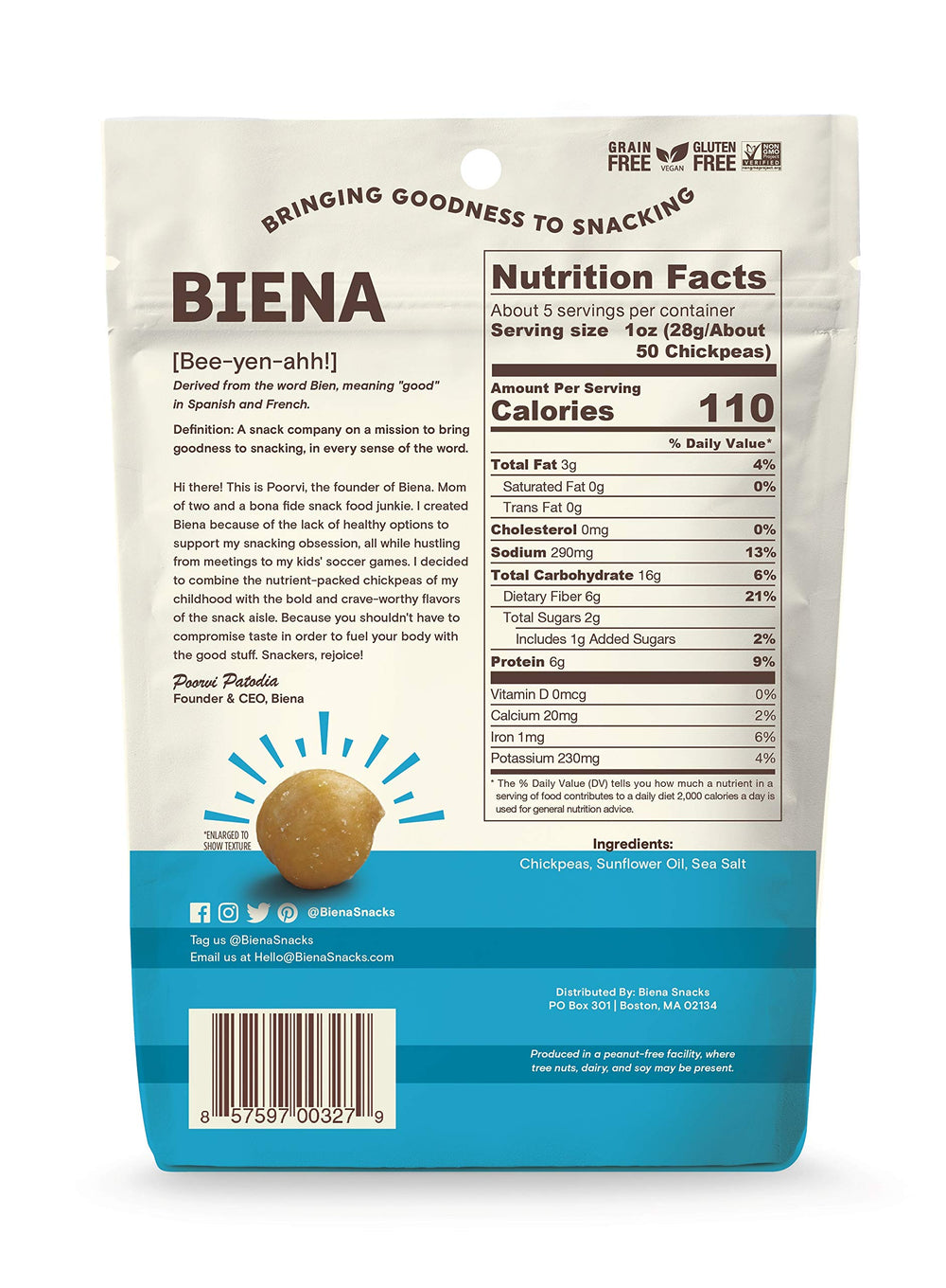 BIENA snacks topping a salad for extra fiber and plant-based protein.