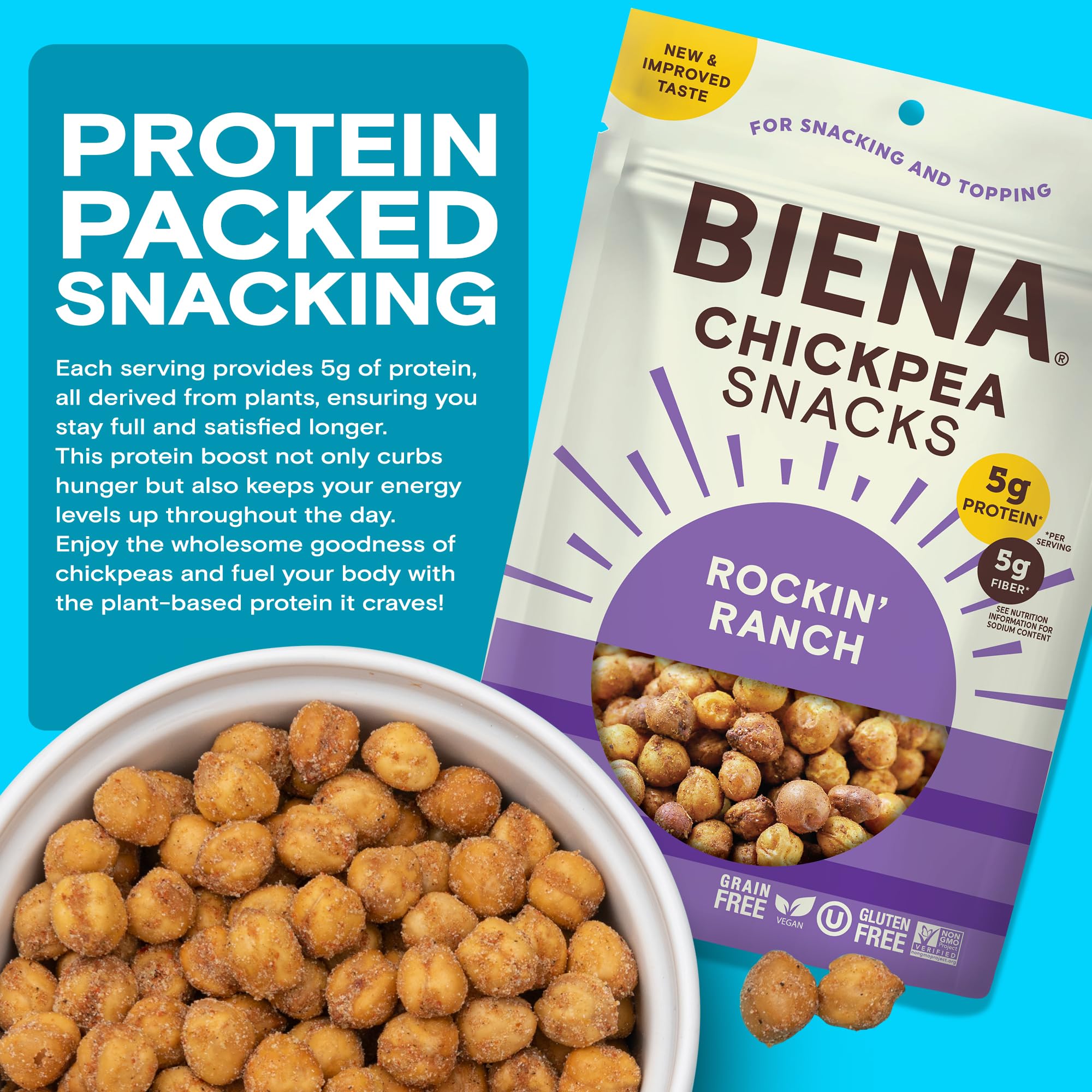 BIENA Chickpeas Snack Ingredients display simple, real ingredients for a clean vegan option.