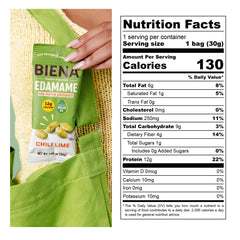 Biena Crispy Edamame Chili Lime pack close-up with bold flavor and crunch