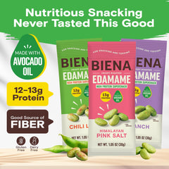 BIENA Ranch flavor edamame bag for a zesty, fiber-rich snack.