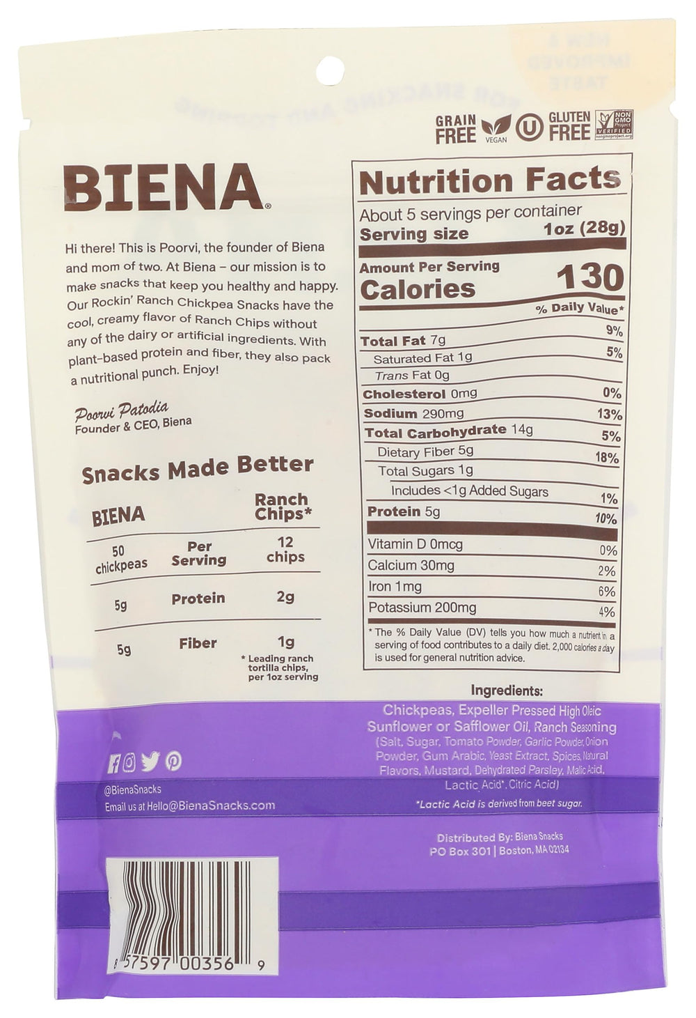 BIENA crispy roasted chickpeas closeup highlighting light texture for healthy snacking.