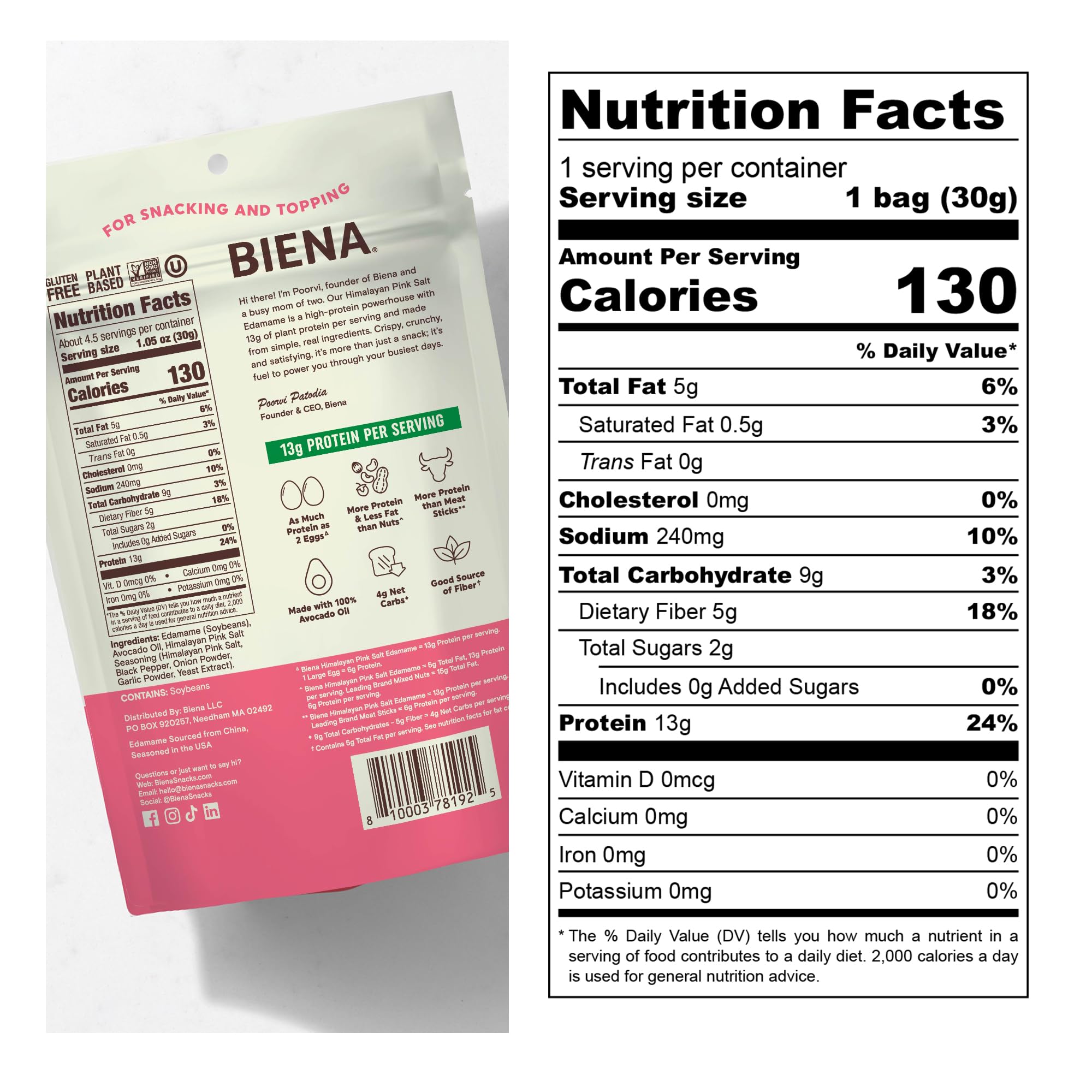 BIENA crispy edamame beans close-up highlighting savory crunch.