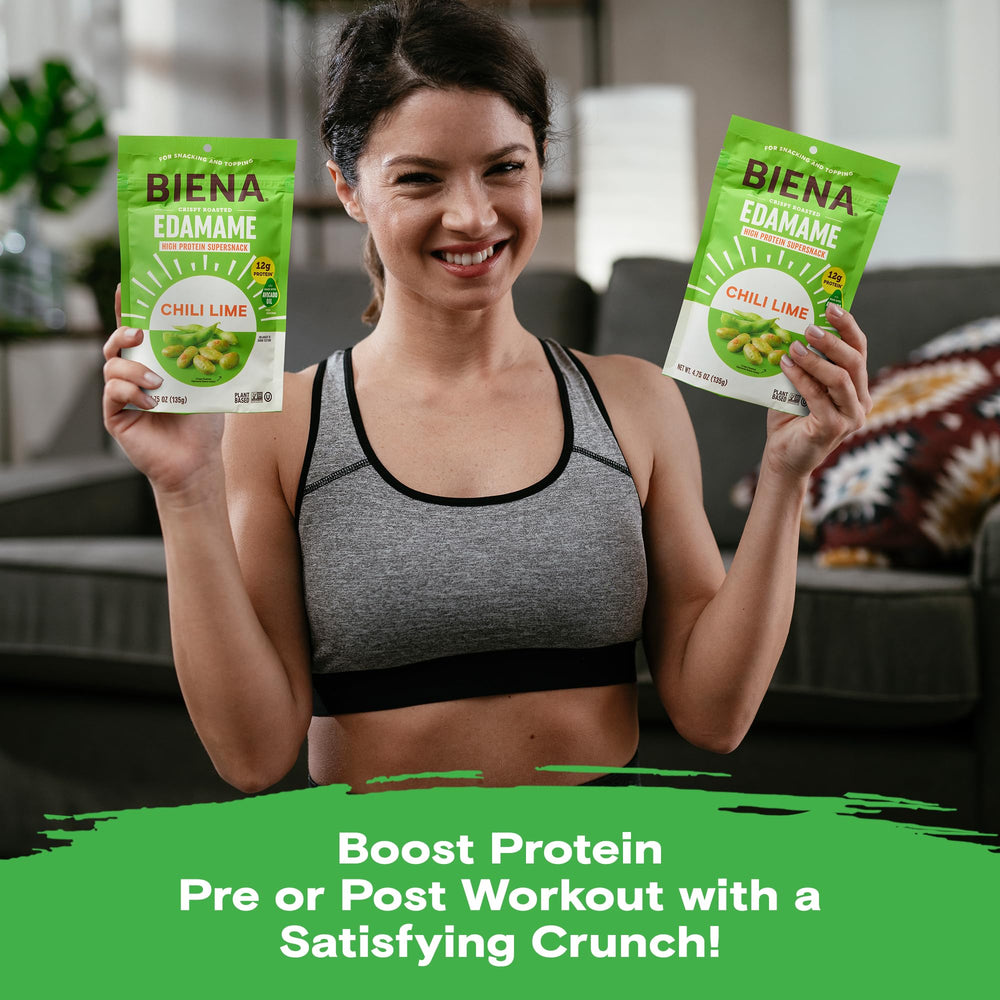 BIENA ingredients and nutrition panel highlights fiber and protein content for informed snacking.