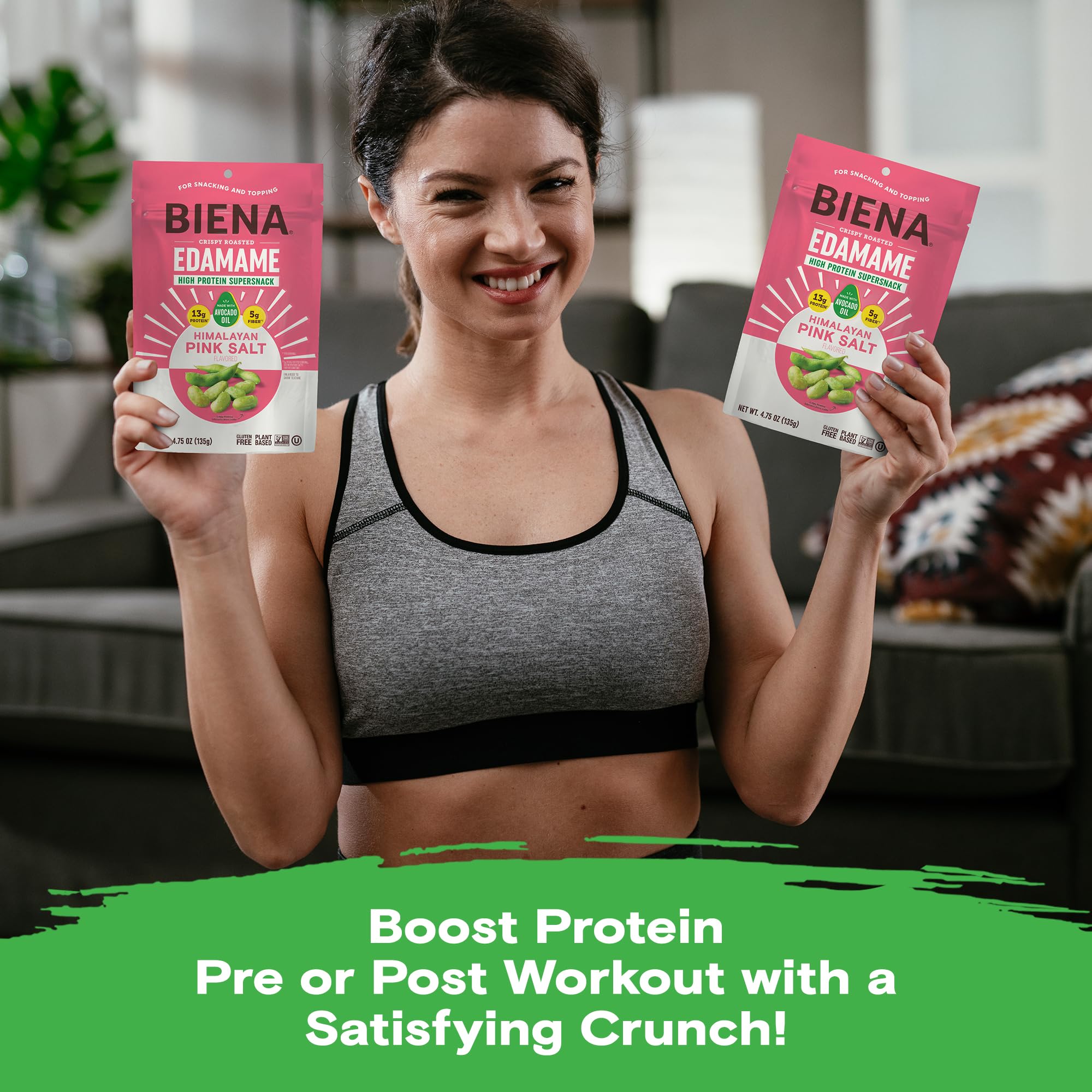 BIENA kitchen scene suggests fresh, protein-packed snack option.