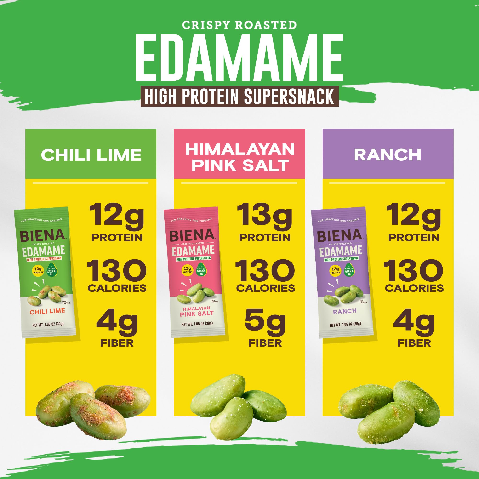 BIENA Edamame snack on-the-go pack for quick energy.