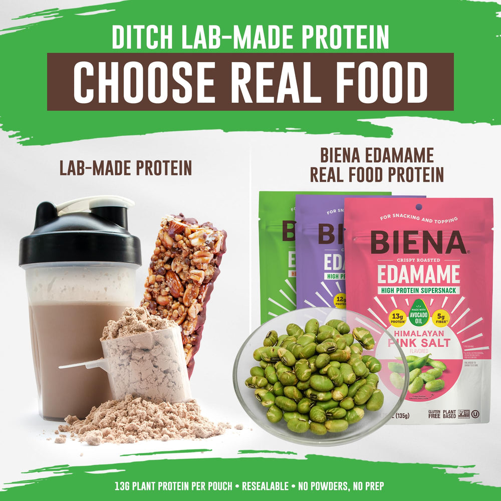 BIENA trio-pack edamame snacks ideal for travel and busy days