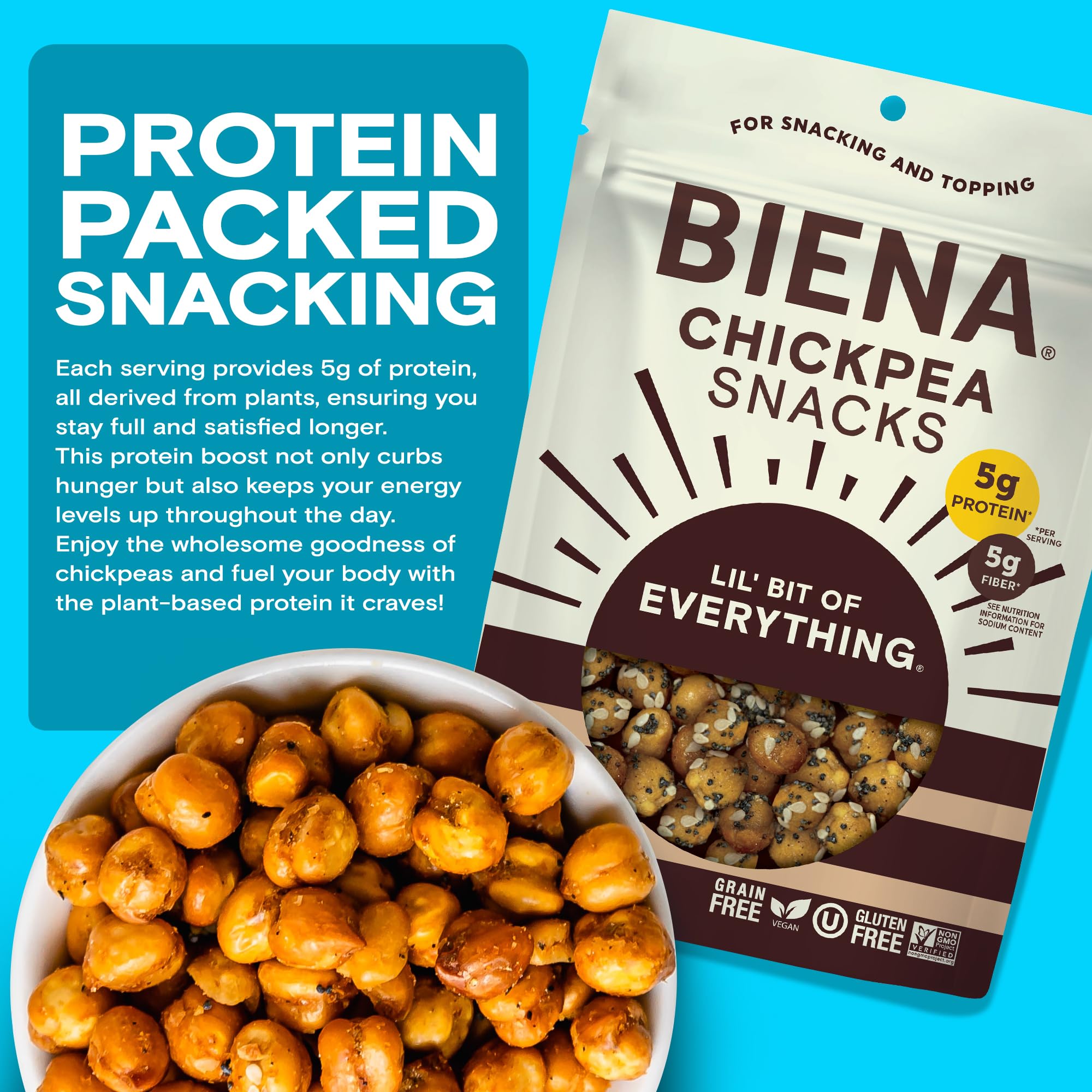 BIENA Everything-bagel flavor chickpeas add texture to meals.