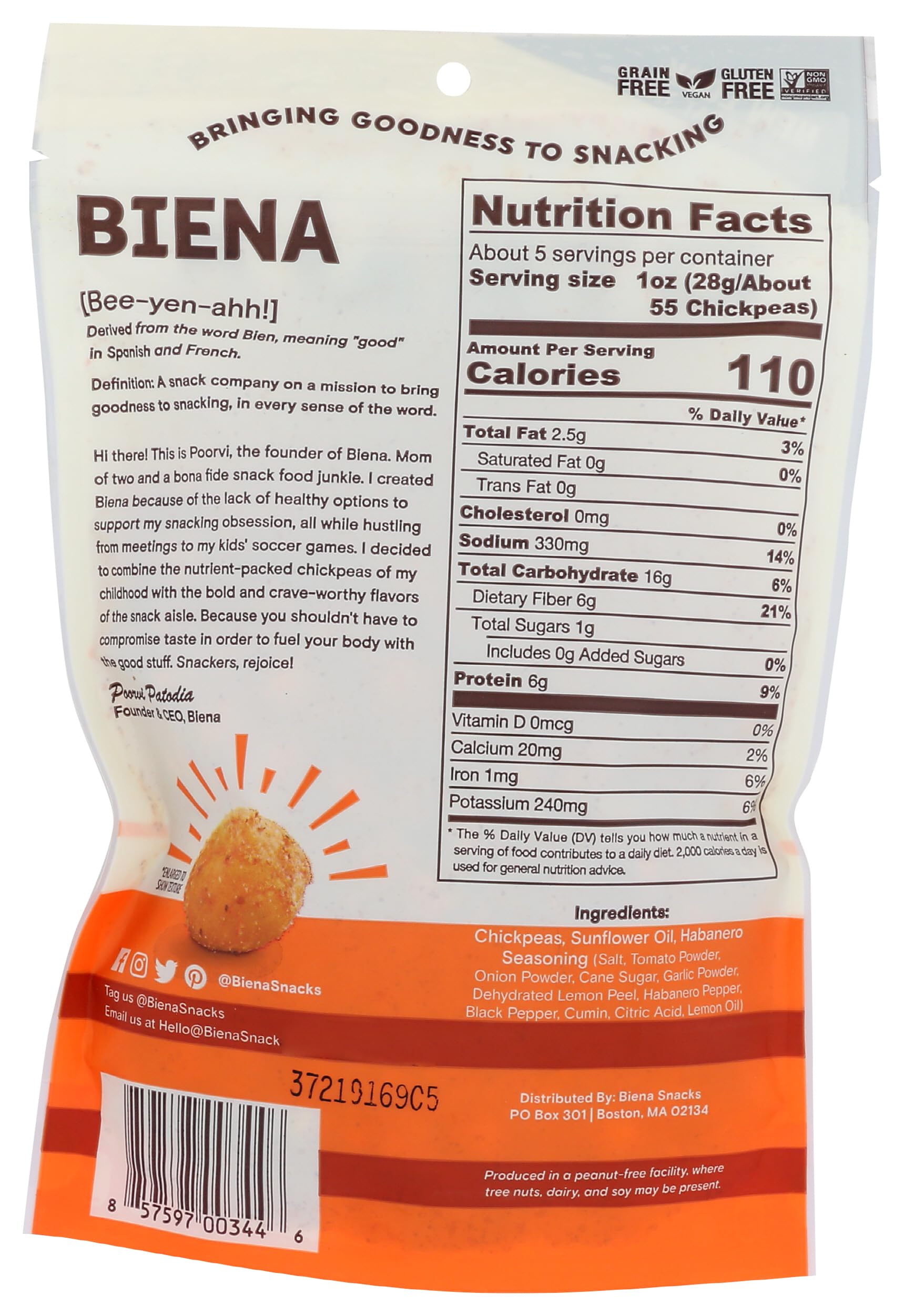 Close-up of crispy BIENA Habanero Chickpeas highlighting crunch and medium heat
