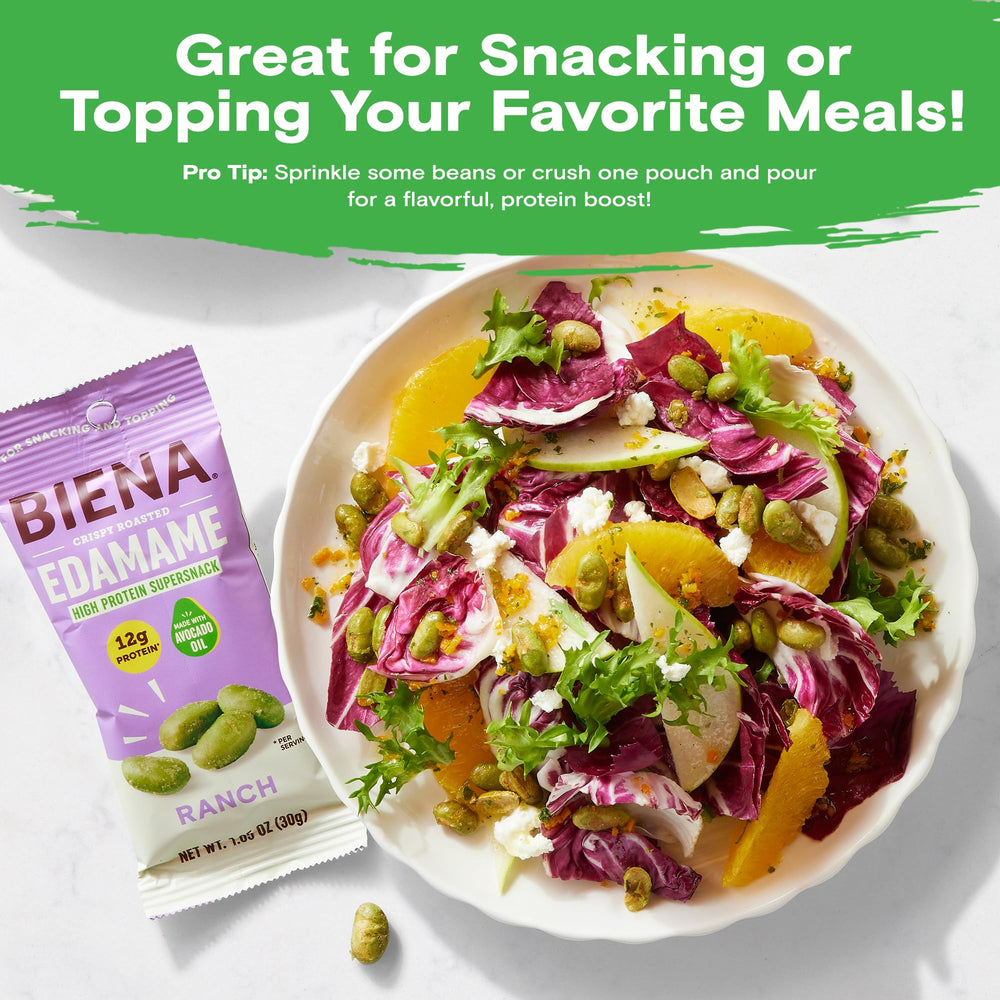 Kid-friendly Ranch Biena snack in convenient pouch for school lunch.
