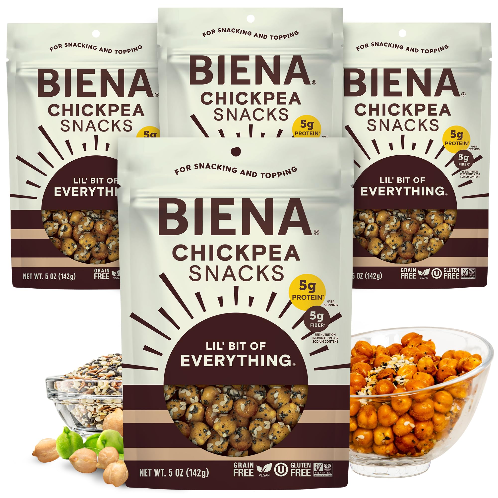 BIENA Lil Bit of Everything chickpeas in a bag, high-protein healthy snack.