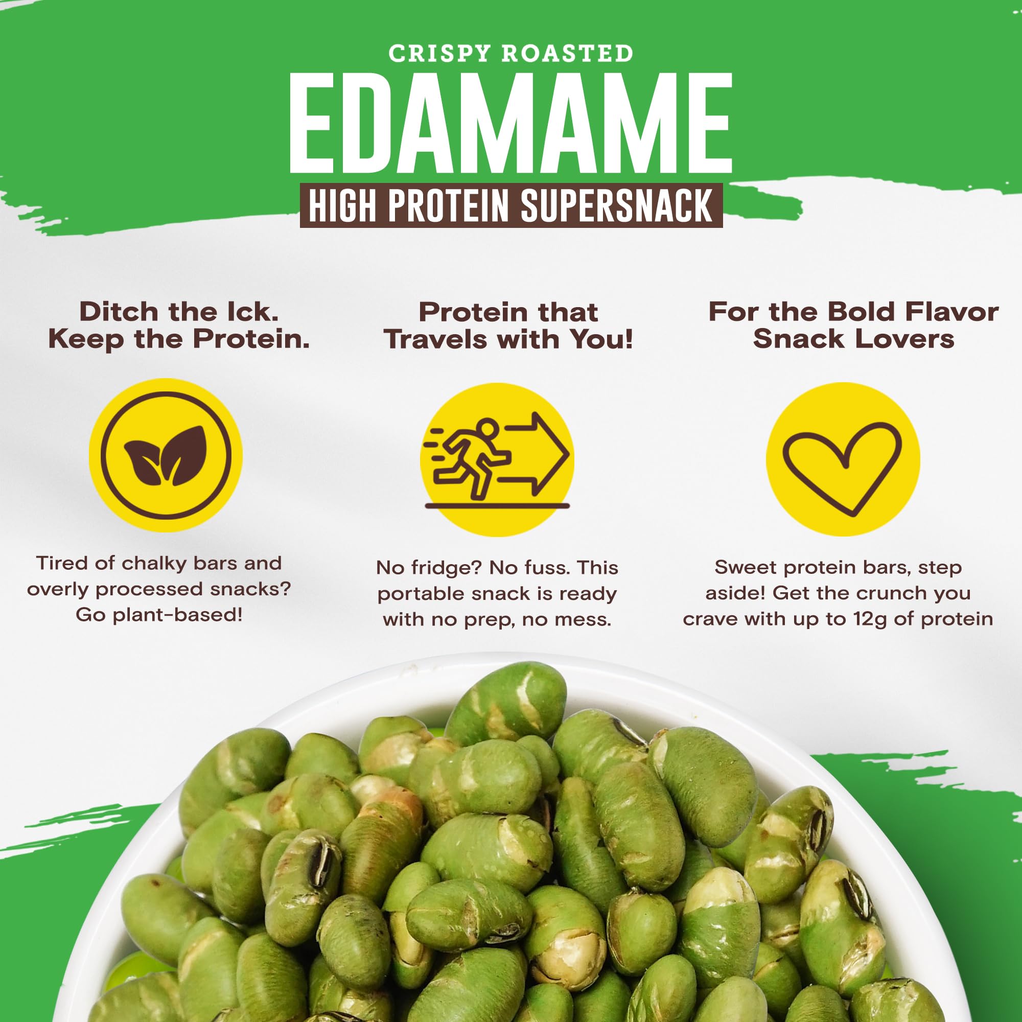 Avocado oil roasted edamame for richer flavor during travel.