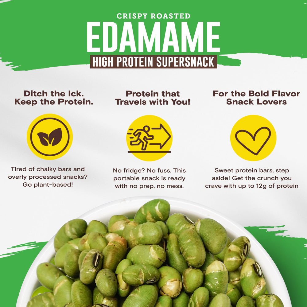 Avocado oil roasted edamame for richer flavor during travel.