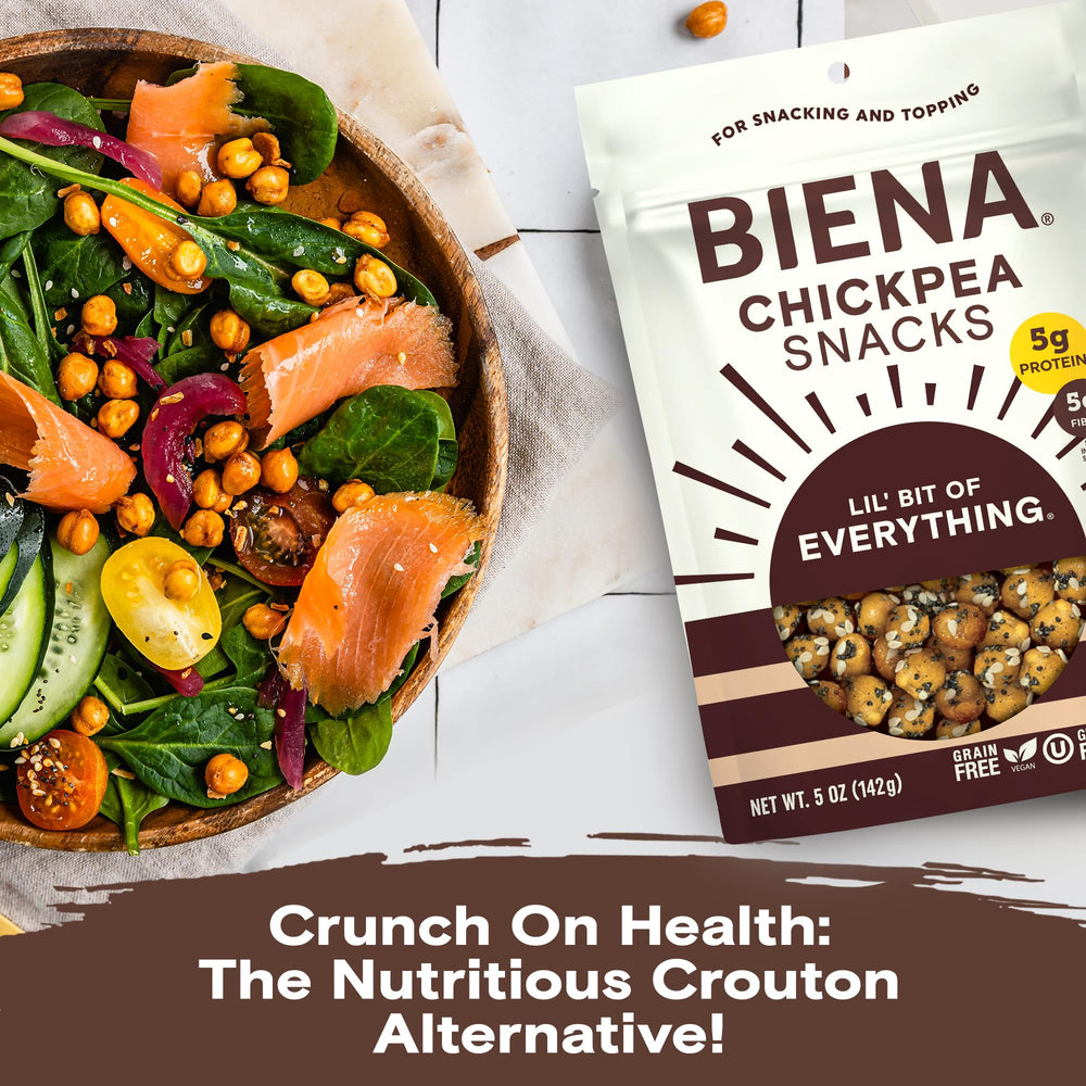 BIENA Roasted garbanzo beans with everything-bagel notes, ready to enjoy.