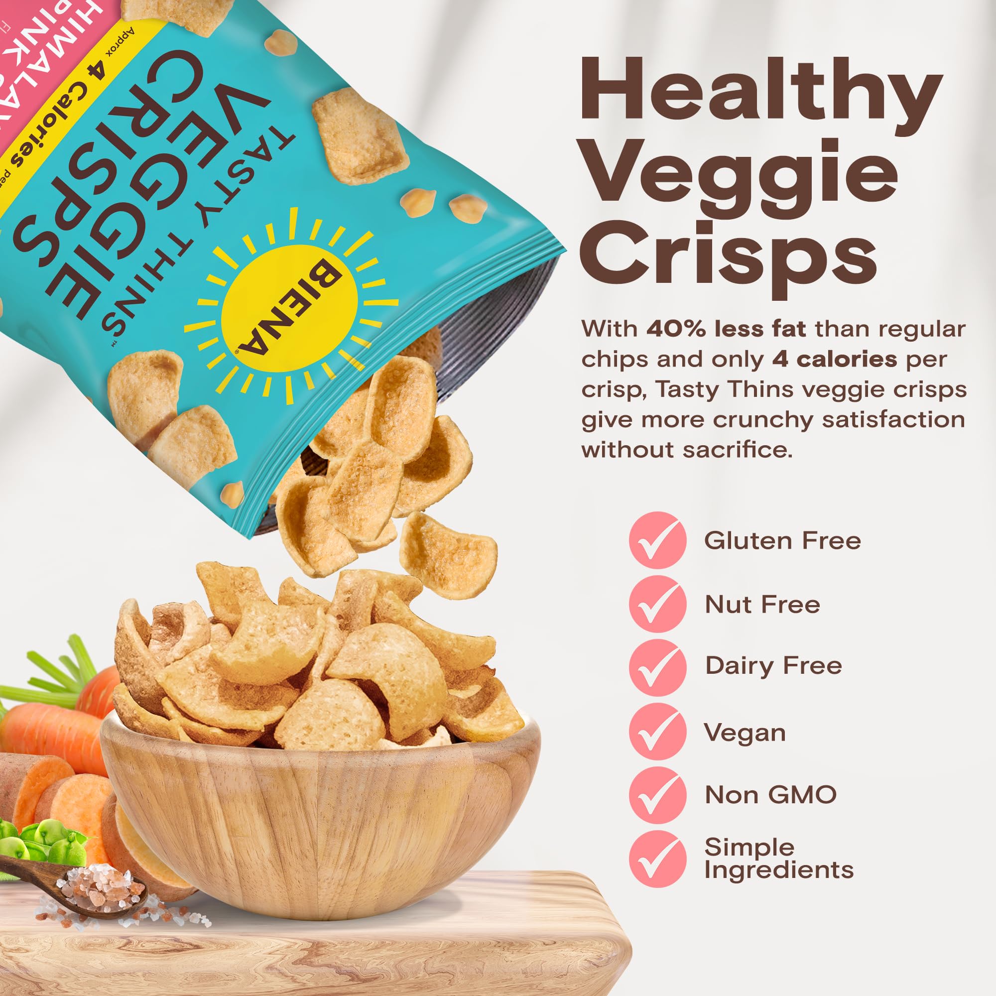 Biena Sea Salt crisps are gluten-free and non-GMO.