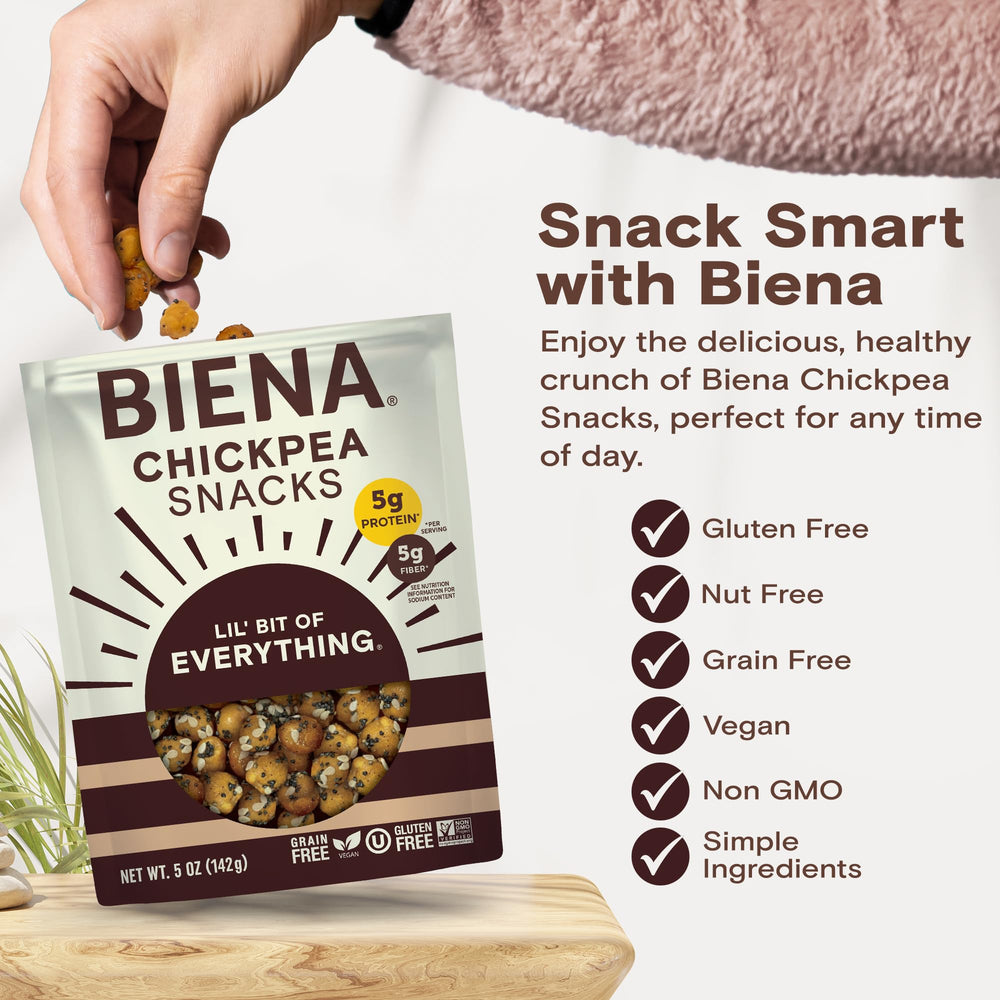 BIENA Protein-rich chickpeas support a plant-based snacking routine.