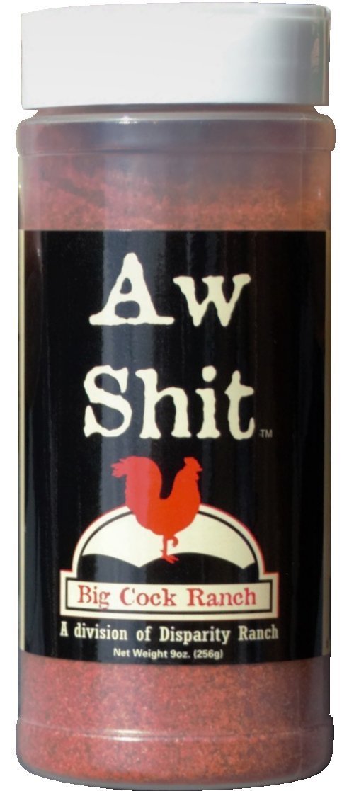 Big Cock Ranch Aw Shit hot spicy seasoning bottle showcases bold flavor for grilling