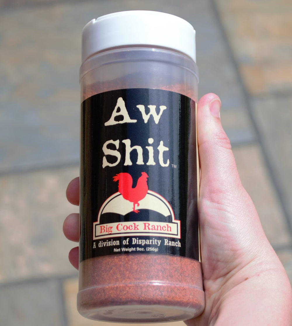 Big Cock Ranch Aw Shit hot spicy seasoning jar front for easy access