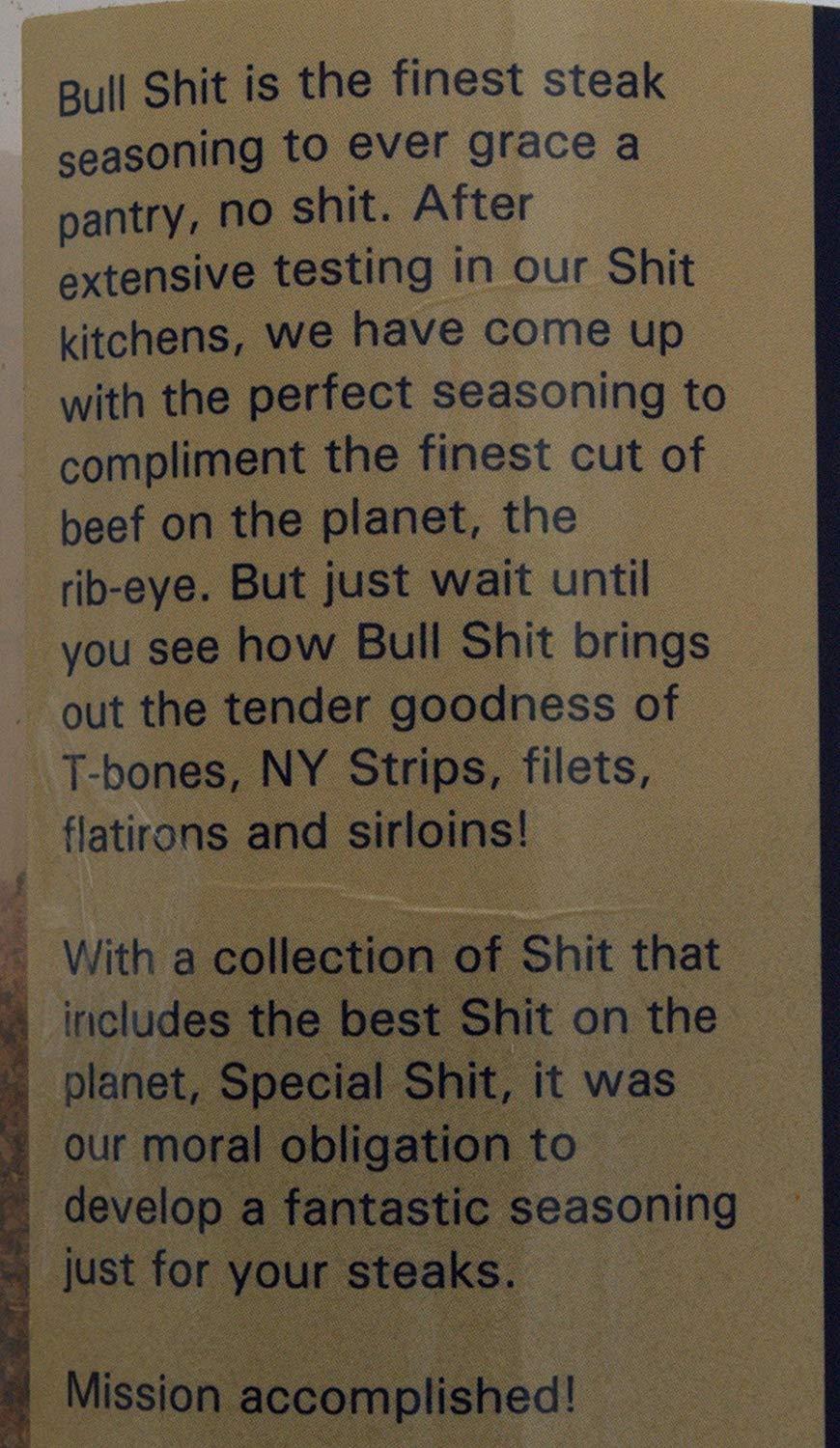 Big Cock Ranch Bull Shit seasoning finish aroma hints on steaks