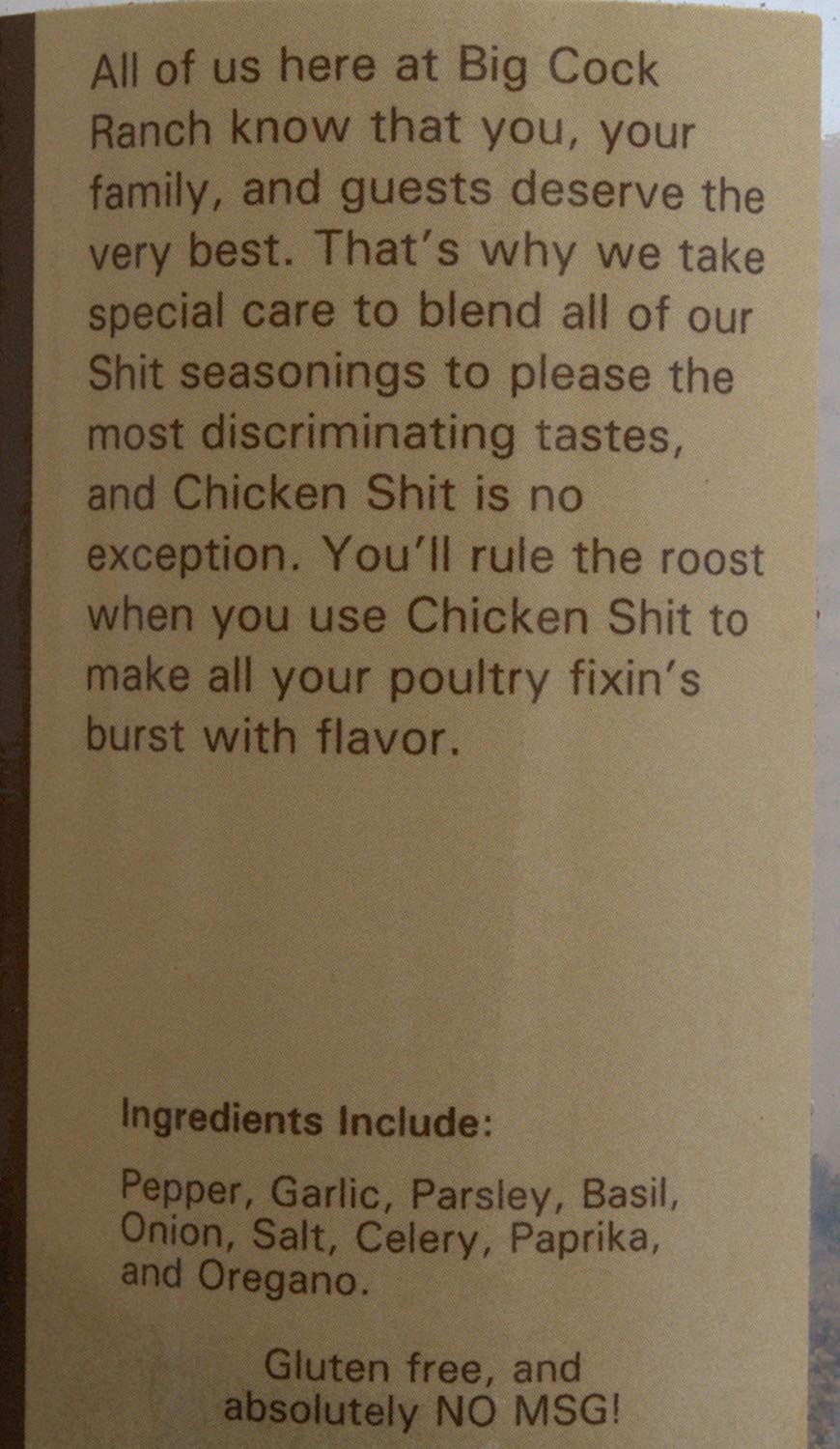 Big Cock Ranch Chicken Shit seasoning on kitchen counter invites tasty experiments.